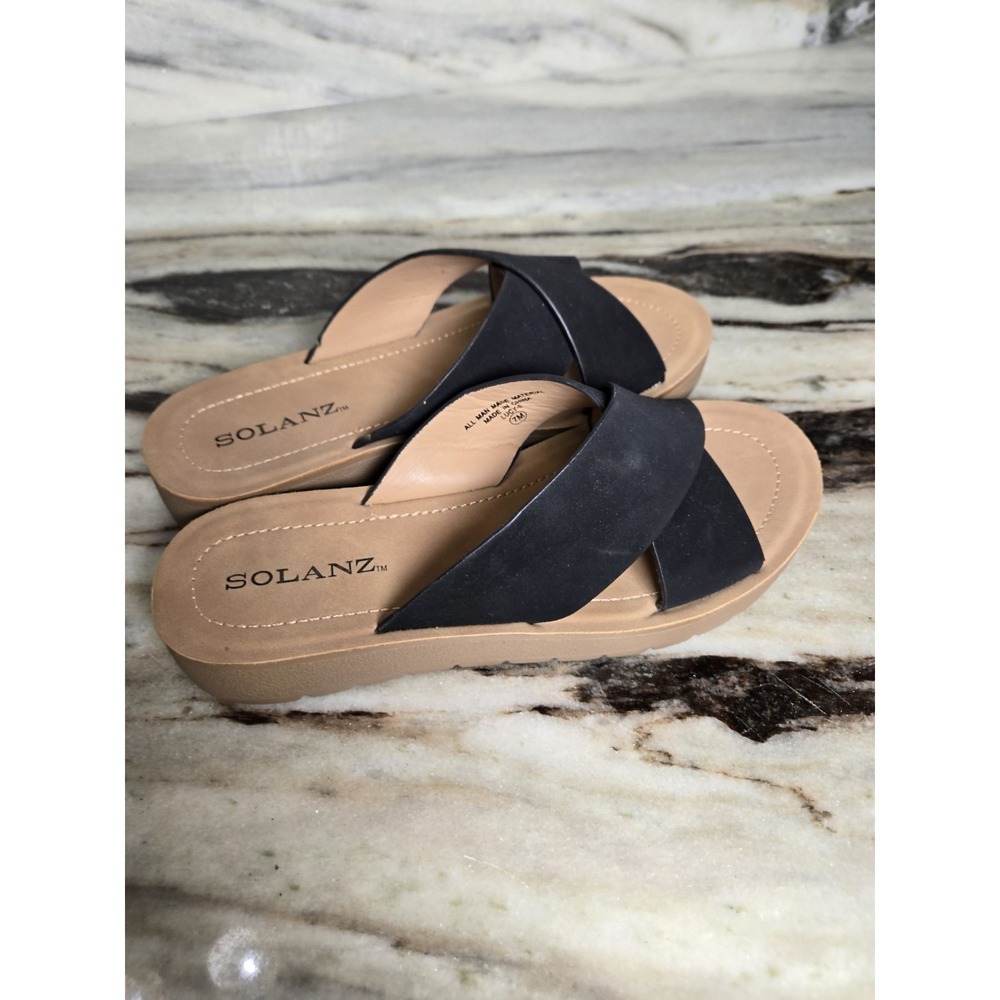 Solanz Black Crisscross Strap Sandals 7 - Picture 5 of 10